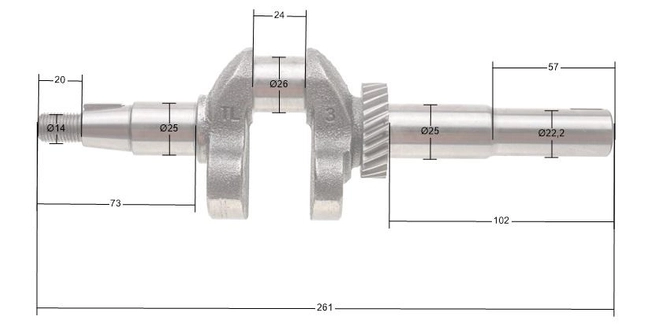 Wał korbowy Loncin 1P61FE LC1P65FE(B) 62 mm CZĘŚĆ ORYGINALNA 130290413-0001