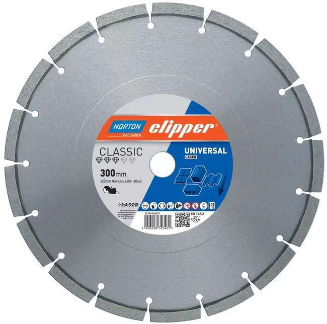 NORTON CLIPPER UNIVERSAL DIAMOND DISCS NORTON CLIPPER CLASSIC UNIVERSAL LASER 300-10X2.5 300mm X 20mm for NORTON CLIPPER CP512 OFFICIAL DISTRIBUTOR - AUTHORIZED DEALER NORTON CLIPPER