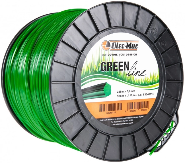 OLEO-MAC Green Line 3mm / 286 m cutting line. FOR SCYTHE STAR PROFILE, SPOOL 63040115 - OFFICIAL DISTRIBUTOR - AUTHORIZED OLEO MAC DEALER