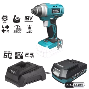 IMPACT WRENCH 18V CORDLESS TOOL SET, DEDRA SAS+ALL DED7029: IMPACT DRIVER, 2.0AH BATTERY, CHARGER