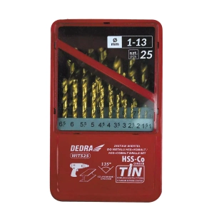 DEDRA WITS25 HSS+COBALT+TIN METAL DRILL BIT SET, 135°, 25PCS