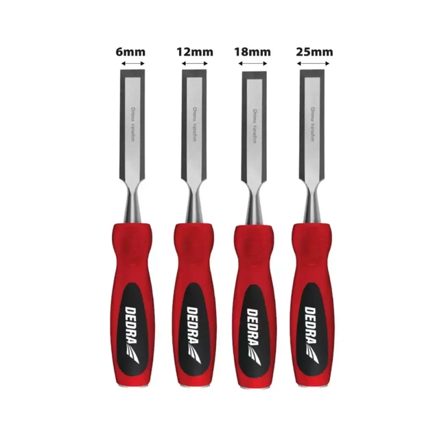 DEDRA 06C045 WOOD CHISEL SET 4PCS: 6, 12, 18, 25MM, CRV STEEL