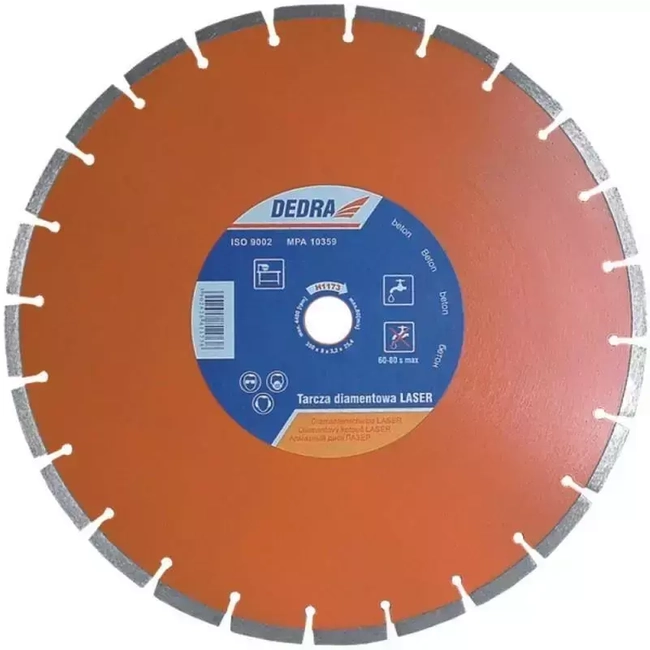 LASER DIAMOND DISC FOR CONCRETE, REINFORCED CONCRETE DEDRA H1172 300MMX25.4MM