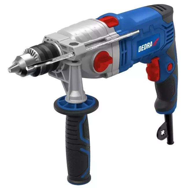 DEDRA DED7961 1100W IMPACT DRILL, TWO GEARS, 0-1200, 0-3200 RPM, 13MM WRENCH CHUCK, ALUMINUM BODY