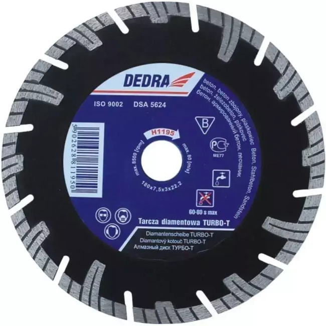 DIAMOND TURBO-T BLADE FOR BUILDING MATERIALS DEDRA H1195 180MMX22,2MM