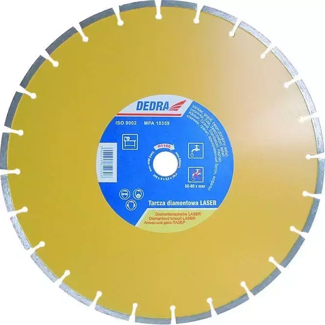 LASER DIAMOND BLADE FOR CONCRETE, GRANITE, CLINKER, ASPHALT DEDRA H1152 115MMX22.2MM