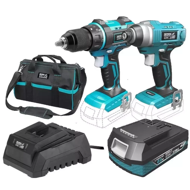 IMPACT WRENCH 18V CORDLESS TOOL SET, DEDRA SAS+ALL DED7018 50NM DRILL/DRIVER, IMPACT DRIVER, 2.0AH BATTERY, CHARGER, 16" BAG