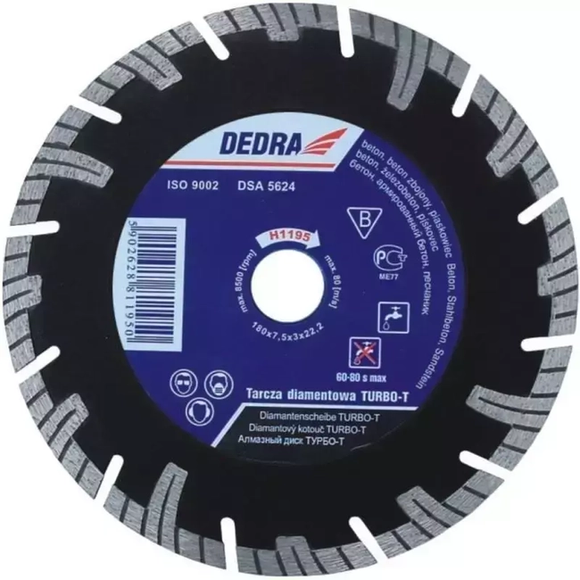 DIAMANTOVÝ KOTOUČ TURBO-T PRO STAVEBNÍ MATERIÁLY DEDRA H1198E 250X25,4MM