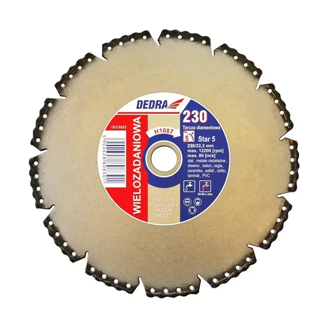 DIAMOND MULTI-PURPOSE DISC FOR CUTTING STEEL, REBAR, CONCRETE DEDRA H1082 115MMX22.2MM, VACUUM BRAZED