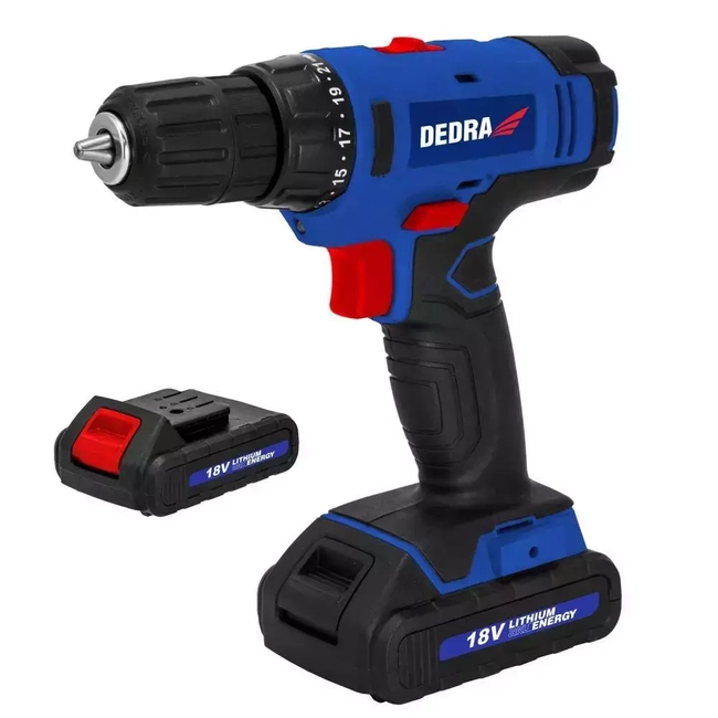 DRILL, SCREWDRIVER DEDRA DED7880B 18V, 2X1.5AH LI-ION, CHUCK 0.8-10MM, 2 GEARS, 30NM, 21+1 TORQUE SETTINGS, LED