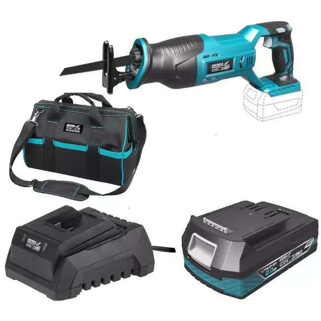 18V CORDLESS TOOL SET, DEDRA SAS+ALL DED7021 SABRE SAW, 2.0AH BATTERY, CHARGER, 16" BAG