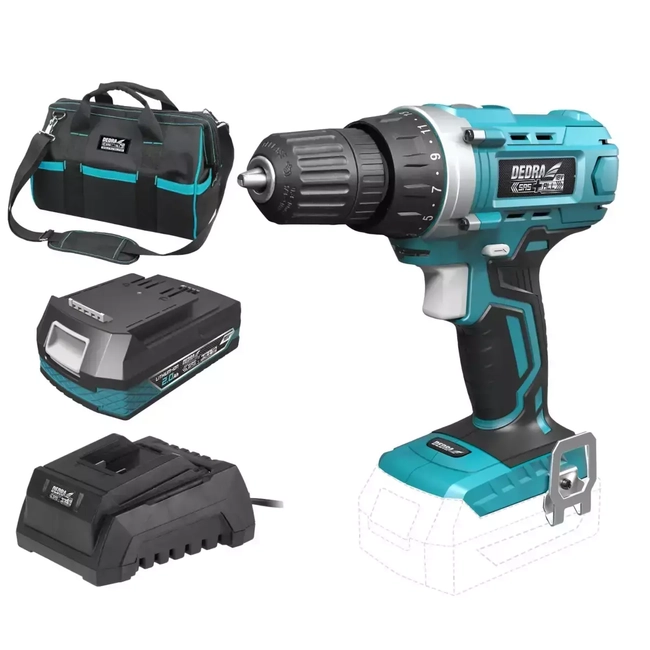 18V CORDLESS TOOL SET, DEDRA SAS+ALL DED7010 35NM DRILL/DRIVER, 2.0AH BATTERY, CHARGER, 16" BAG